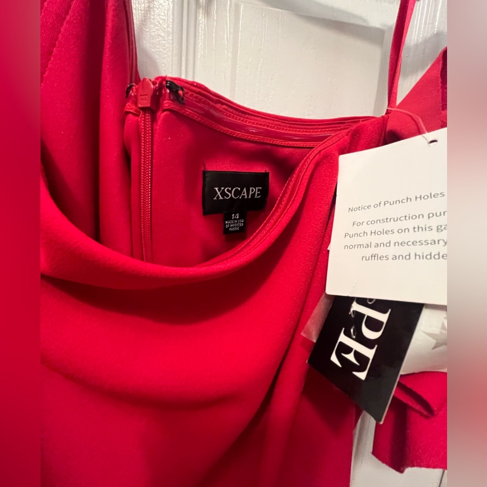 NWT Xscape Red Ruffle Shoulder Evening Gown Dress from Macy's - Picture 8 of 13